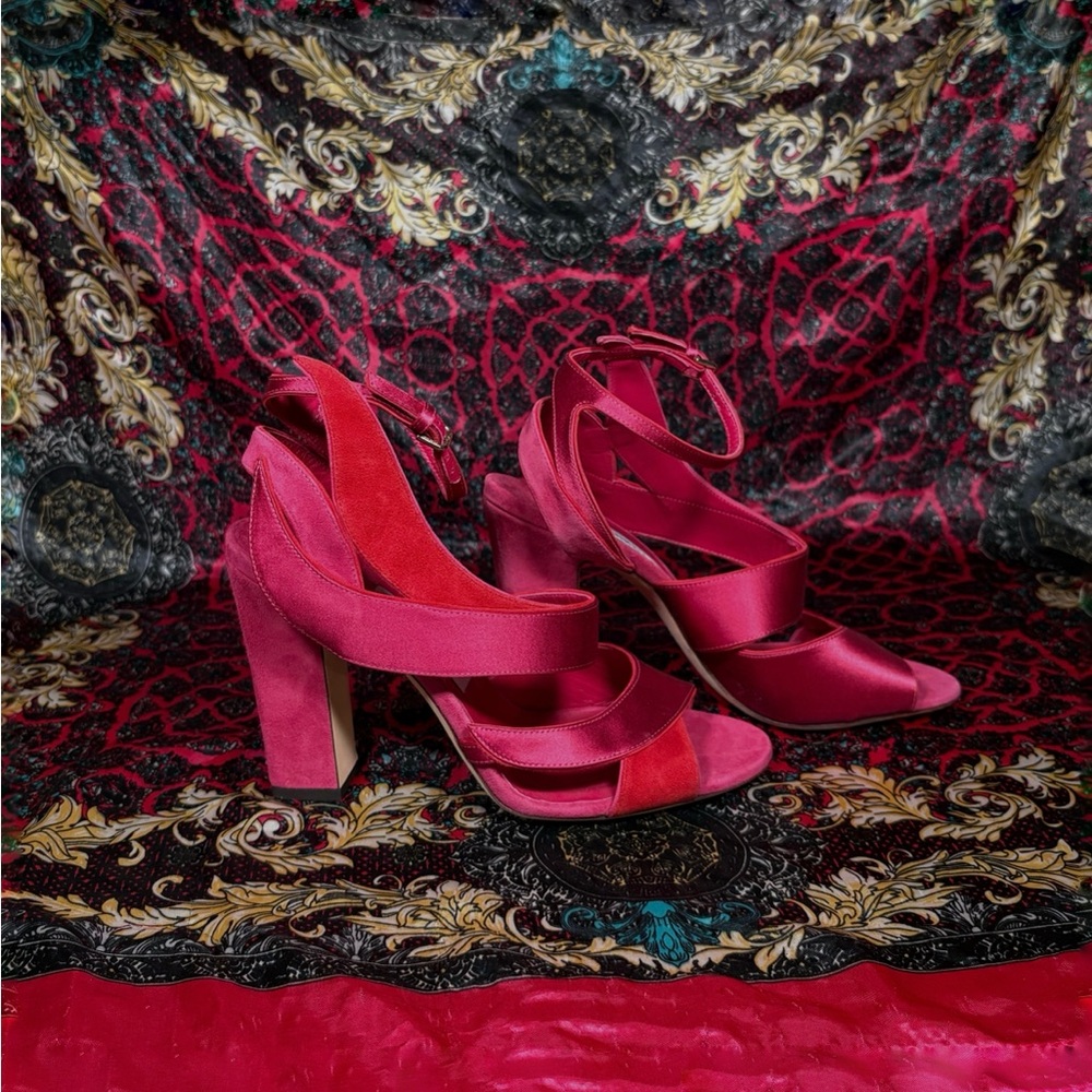 Jimmy Choo Hot Pink Satin Strappy Heels - Picture 3 of 6